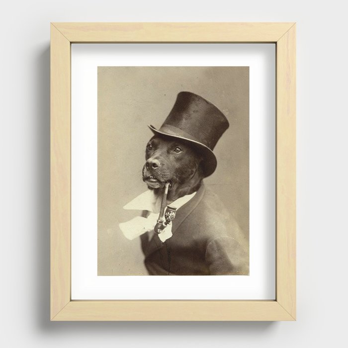 Dog in top hat with pipe vintage  Recessed Framed Print