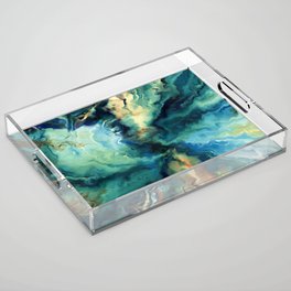 Marbled Ocean Abstract, Navy, Blue, Teal, Green Acrylic Tray