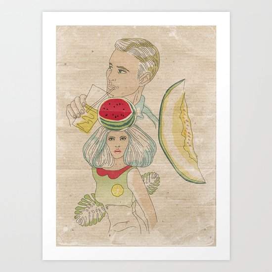 melon, watermelon and lemon Art Print