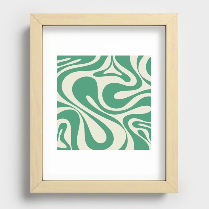 Mod Swirl Retro Abstract Pattern in Jade Green and Cream Recessed Framed Print