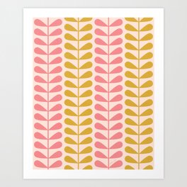 Palm Springs Midcentury Leaves, Retro Botanical Pattern, Blush, Gold Art Print