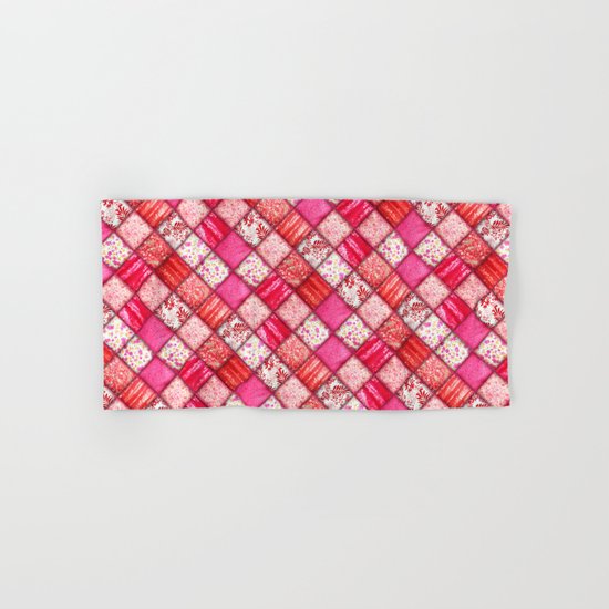Faux Patchwork Quilting - Pink and Red Hand & Bath Towel