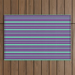 [ Thumbnail: Aquamarine & Purple Colored Striped/Lined Pattern Outdoor Rug ]
