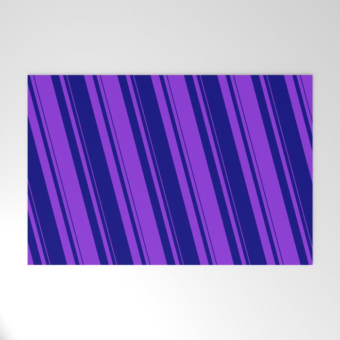 Blue & Purple Colored Pattern of Stripes Welcome Mat