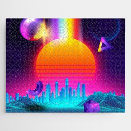Neon sunset, city and sphere Jigsaw Puzzle