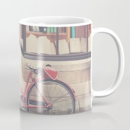 A vintage red bicycle and the bookstore photograph Coffee Mug