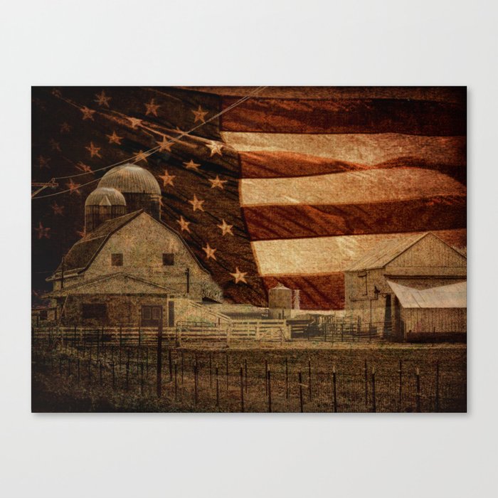 Rustic Barn Americana Heartland Farmhouse Country Flag Decor Art A463 Canvas Print