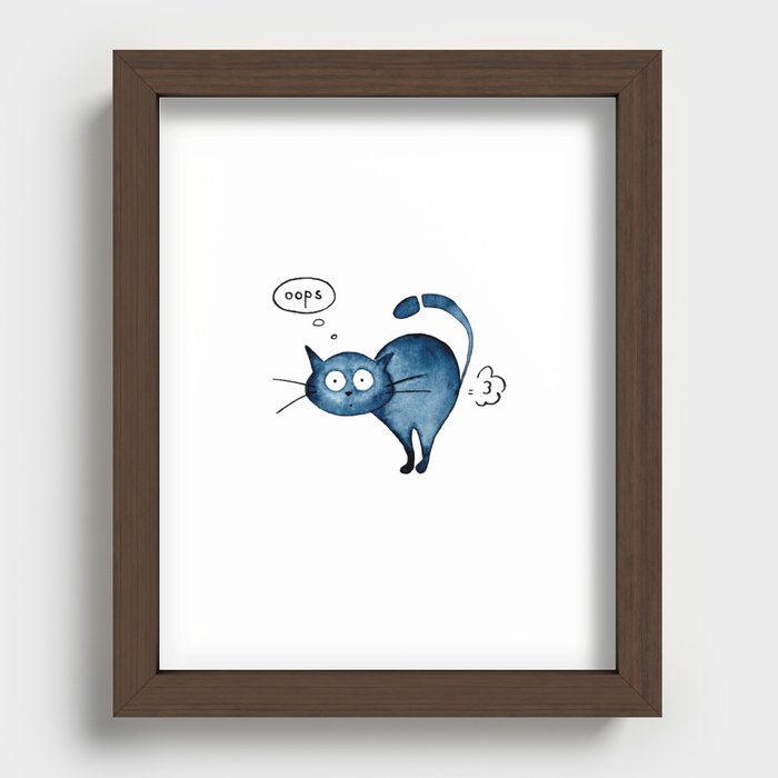 Fart blue cat Recessed Framed Print