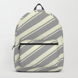 [ Thumbnail: Dark Gray & Beige Colored Striped/Lined Pattern Backpack ]
