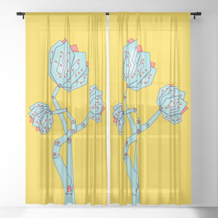 Electronic Flowers Circuit Board Petals Sheer Curtain