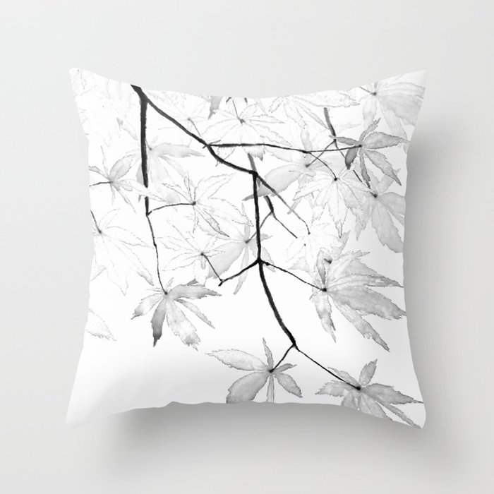 black and white maple leaves Throw Pillow