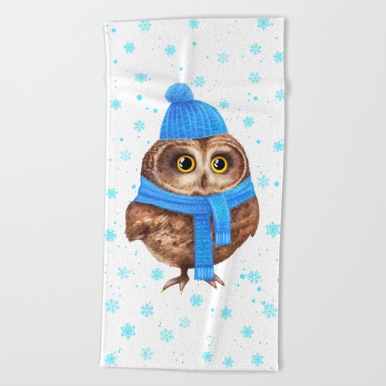 winter Owl Beach Towel