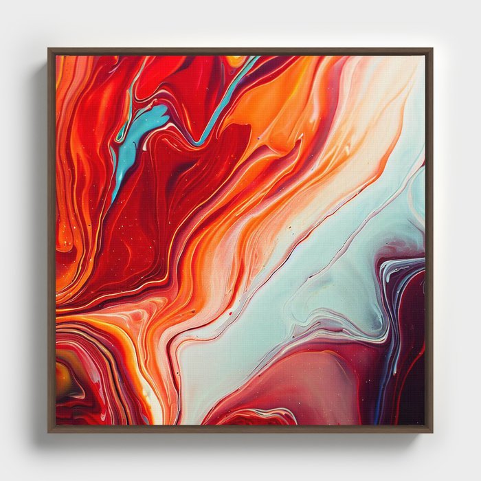 Paint Pour Red Framed Canvas