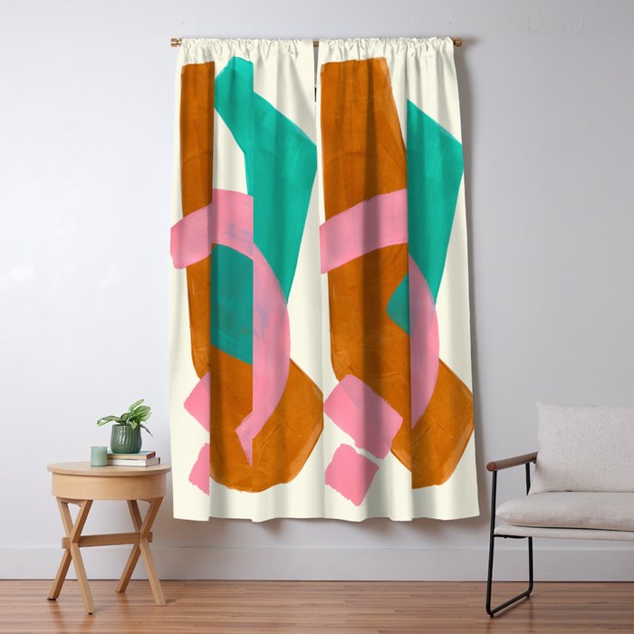Ochre Pink Marine Green Fun Colorful Mid Century Modern Abstract
