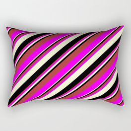 [ Thumbnail: Brown, Fuchsia, Light Yellow, and Black Colored Lines Pattern Rectangular Pillow ]