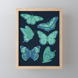 Texas Butterflies – Green and Blue on Navy Framed Mini Art Print