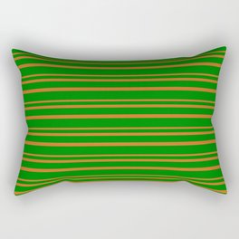 [ Thumbnail: Green & Chocolate Colored Lined/Striped Pattern Rectangular Pillow ]