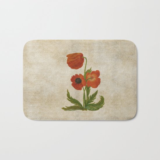 Vintage painting- Bunch of poppies Poppy Flower floral Bath Mat