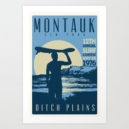 Montauk Ditch Plains Retro Vintage Surf Art Print