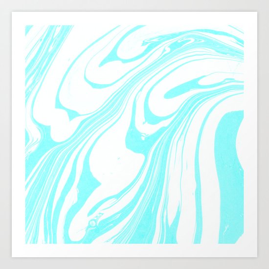 Blue Ink Swirl Marble Art Print
