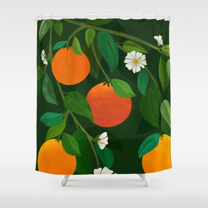 Oranges and Blossoms Botanical Illustration Shower Curtain