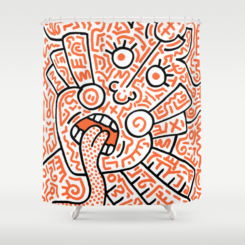 The Face Inspired By Keith Haring V Orange Shower Curtain By