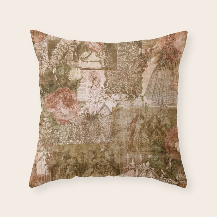 Vintage Shabby Chic Victorian Ladies Pattern Throw Pillow By