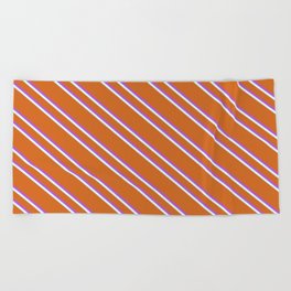 [ Thumbnail: Chocolate, Orchid, and Light Cyan Colored Striped/Lined Pattern Beach Towel ]