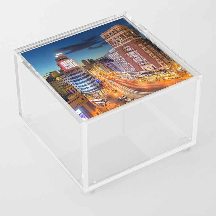 Spain Photography - Downtown Madrid Lit Up In The Night Acrylic Box