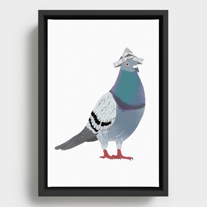 Pigeon with a Newspaper Hat Framed Canvas