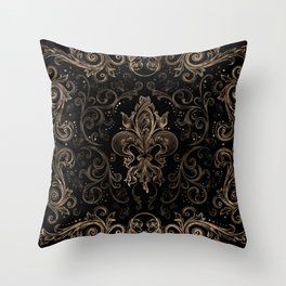 Fleur-de-lis ornament Black and Gold Throw Pillow