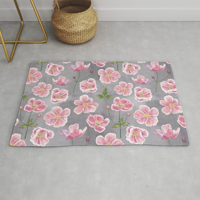 Japanese Anemone Flower Painting Rug By Squirrell Society6