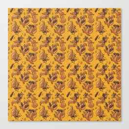 Pattern Peanut Cute Squirrels Yellow Canvas Print