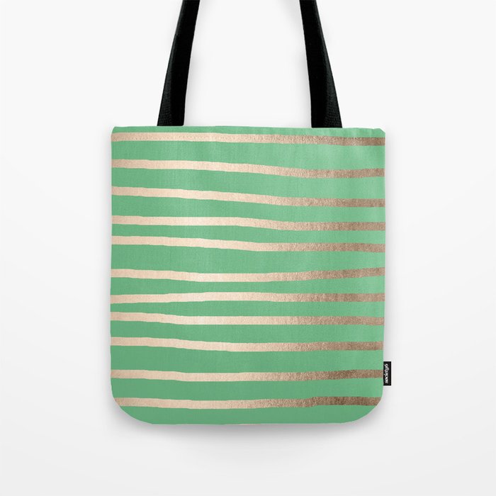 Abstract Drawn Stripes Gold Tropical Green Tote Bag