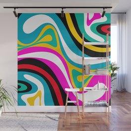 New Groove Retro Swirl Abstract Pattern in Bright 80s Colors Wall Mural