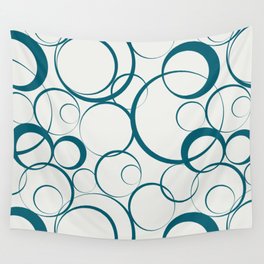 Tropical Dark Teal Funky Rings Pattern Inspired by Sherwin Williams 2020 Trending Color Oceanside SW6496 on Off White Wall Tapestry