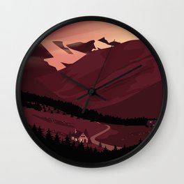 Mountain Valley Sunset Wall Clock