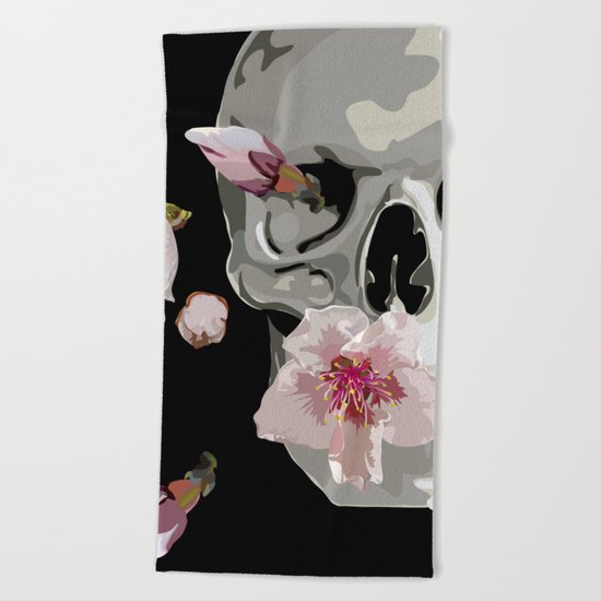 "Spring” Skull and flowers Beach Towel