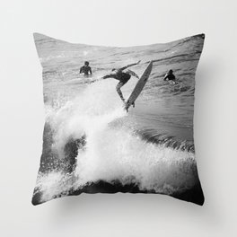 Surfer Launches Off Wave Throw Pillow
