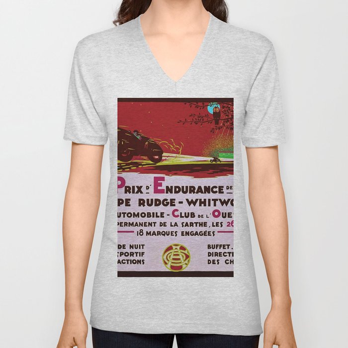 1923 red Grand Prix D'endurance De 24 Heures / Coupe Rudge - Whitworth Le mans grand prix racing automobile vintage poster V Neck T Shirt