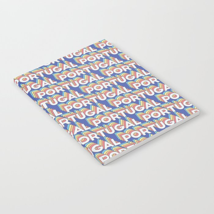 Portugal Trendy Rainbow Text Pattern (Blue) Notebook
