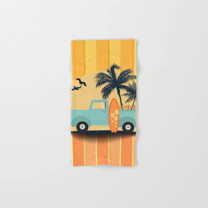 Retro Surfer Pick-up Truck Summer Palm Tree Hand & Bath Towel