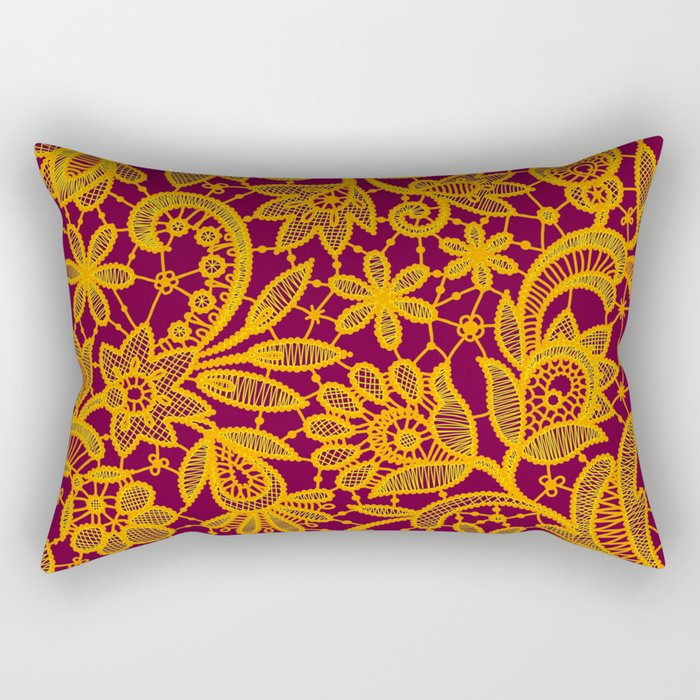 Gold lace on red background. Seamless pattern. Rectangular Pillow