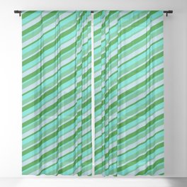 [ Thumbnail: Turquoise, Sea Green, Light Blue, and Green Colored Striped Pattern Sheer Curtain ]