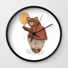A cute, smiling bear with a yellow balloon Wall Clock
