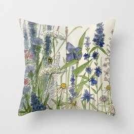 Wildflowers 2 watercolor Throw Pillow