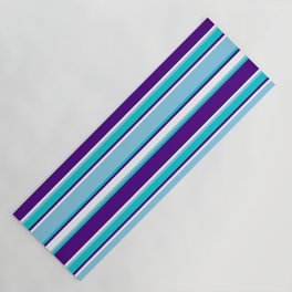 [ Thumbnail: Sky Blue, Dark Turquoise, Indigo & White Colored Lines Pattern Yoga Mat ]