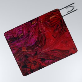 Contemporary Scarlet Bloom Swirl Picnic Blanket