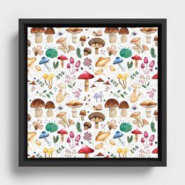 Watercolor forest mushroom illustration and plants Framed Canvas