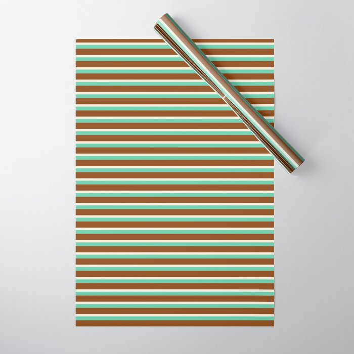 Aquamarine, Brown & Beige Colored Striped/Lined Pattern Wrapping Paper